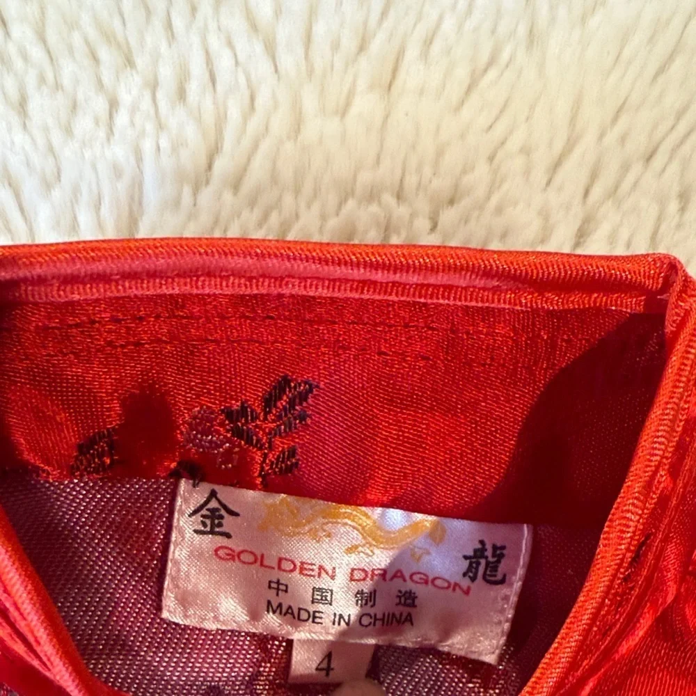 VINTAGE Golden Dragon Red Satin Top
